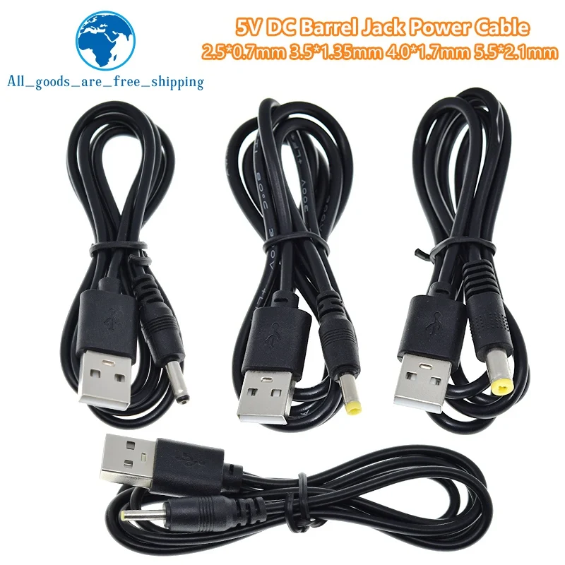 USB Port to 2.0*0.6mm 2.5*0.7mm 3.5*1.35mm 4.0*1.7mm 5.5*2.1mm 5V DC Barrel Jack Power Cable Connector 1M