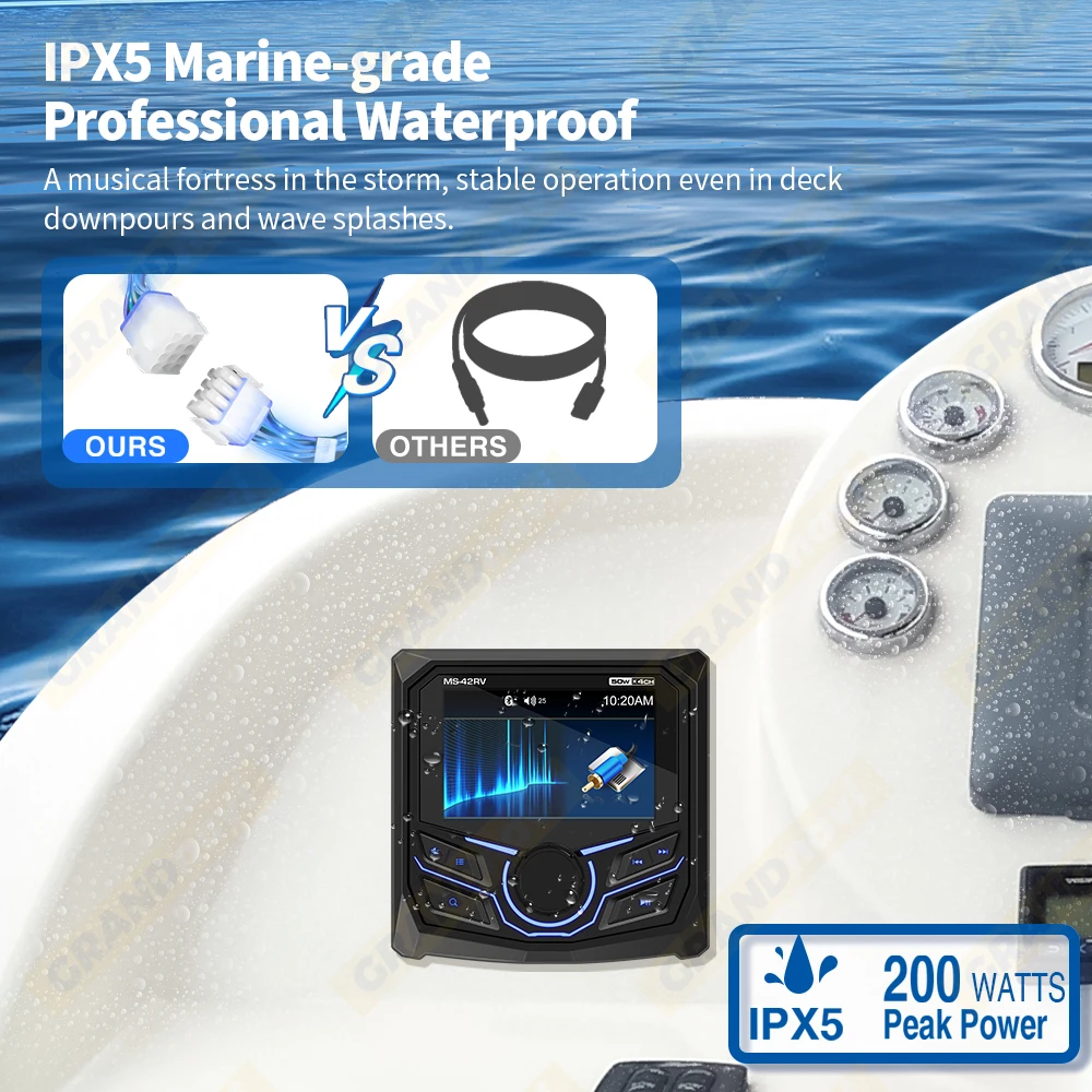 For RV Radio MP5 Player Marine Radio Boat Stereo FM AM Media Audio Player Bluetooth IPX5 Waterproof For Yacht ATV UTV Golf Cart