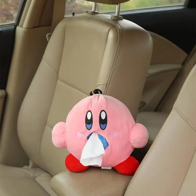 Cute Kirby Plush Box Car Tissue Box Home Living Room Decoration Bedroom Kitchen Desktop Cartoon Large Storage Box Napkin Holder