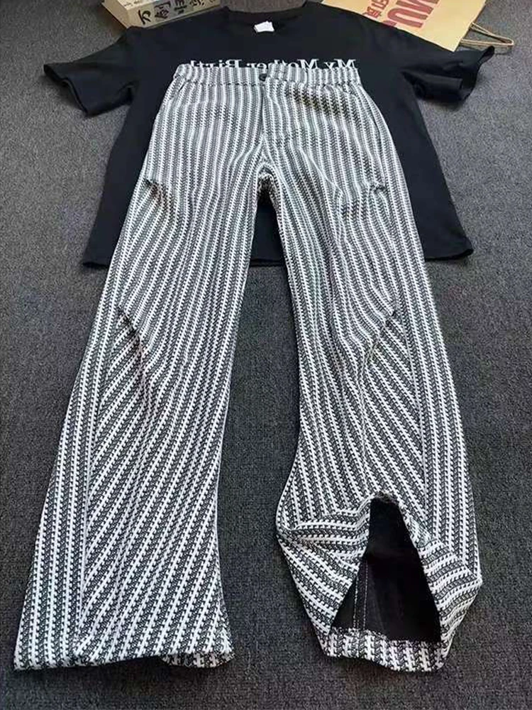 

Casual Striped Fibone Wide Leg Loose Fit Pants Men's Autumn Heavyweight American Sle Pleated Long Trousers Fraance Sle