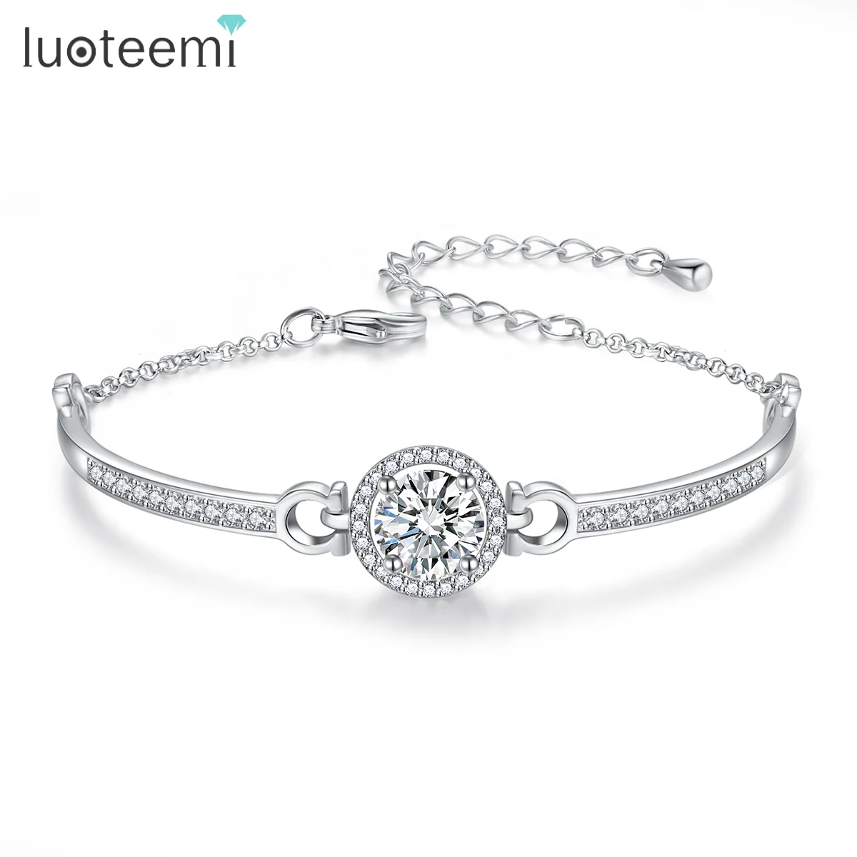 LUOTEEMI Classic CZ Round Bangle Copper Alloy Cubic Zirconia Trendy Fashion Girl Bracelets And Bangles Hot Sale Designs Stylish