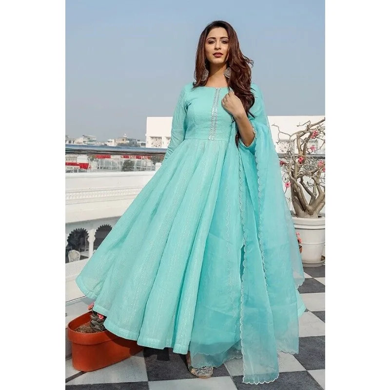 

Women Anarkali Kurta Palazzo Salwar Kameez Dupatta Beautiful Long Gown