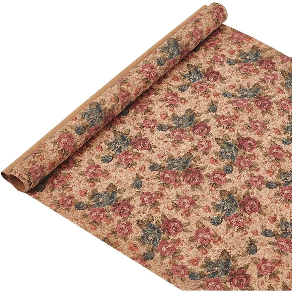 

Cork Fabric 55x19.7 Inch Flower Pattern Cork Fabric for Bag Making Retro Style Soft Sheets Faux Leather Sheets for Sewing Wood