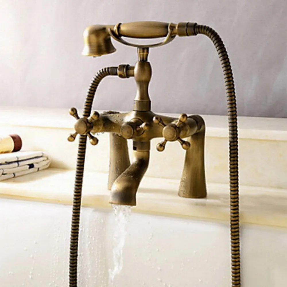 

Antique Brass Deck Mounted Bathroom Clawfoot Bathtub Faucet & Hand Shower Basin Sink Mixer Tap & Hand Shower ztf018