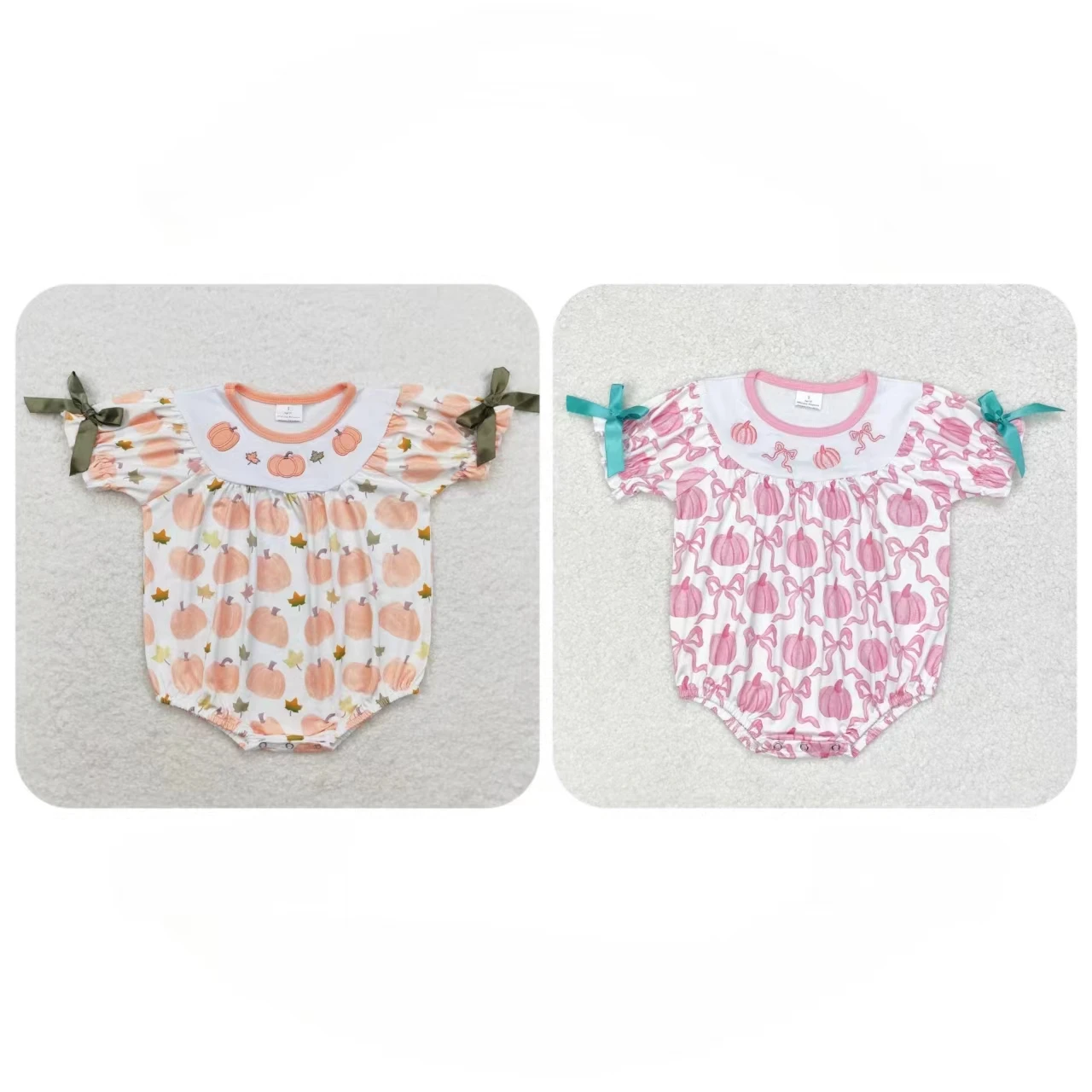 

Wholesale Baby Girl Pumpkin Bows Jumpsuit Kids Summer Newborn Embroidery Romper Toddler Cotton Bubble Fall One-piece Clothing