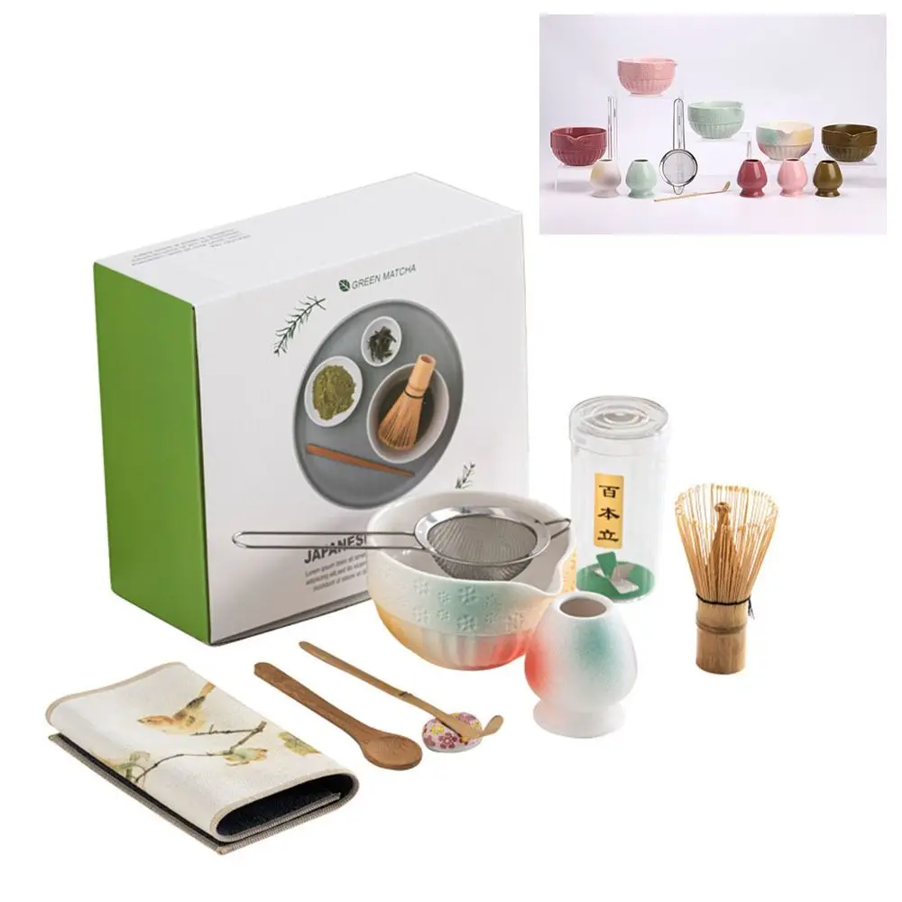 

7/8 шт. керамический японский чайный сервиз матча многоразового использования с носиком для заливки венчика матча чашка для заваривания зеленого чая матча