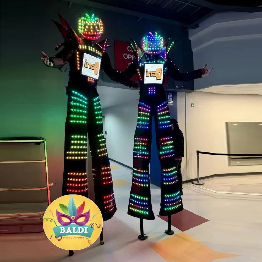 Traje de fiesta para niña, zancos LED de lujo, Robot Walker, brillo a todo Color, disfraz de píxeles inteligentes para baile, puesta en escena