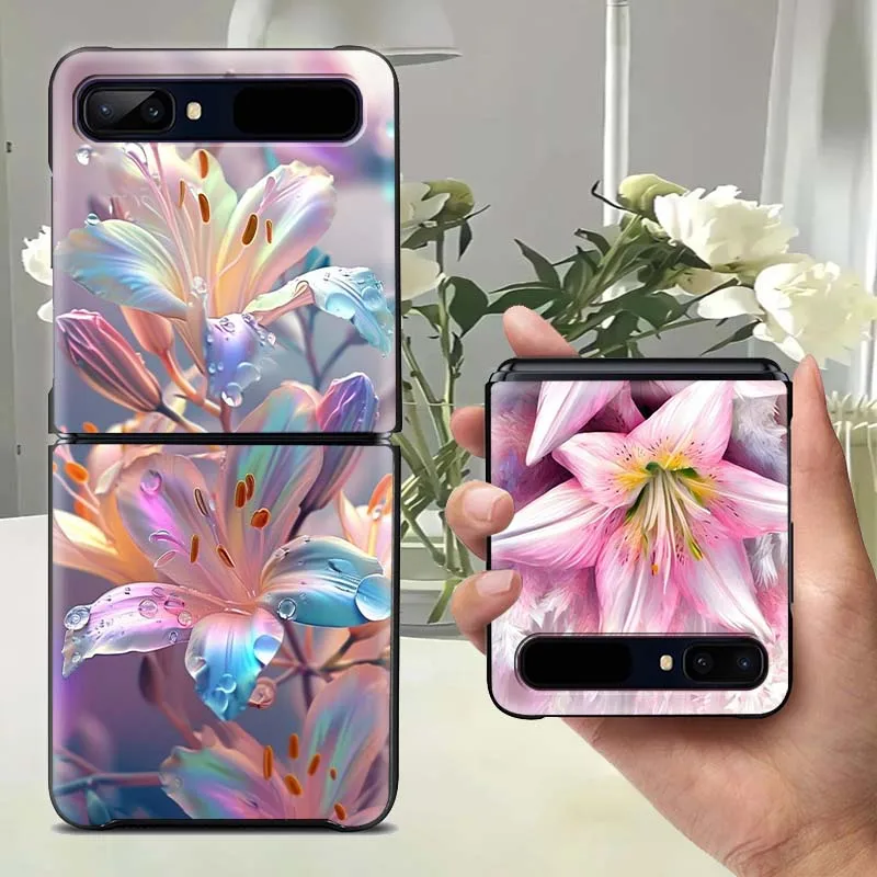 lily Floral Illustration Phone Case For Samsung Galaxy Z Filp 8 3 4 5 6 7 5G PC Hard Mobile Folding Black Gifts Shell Cover