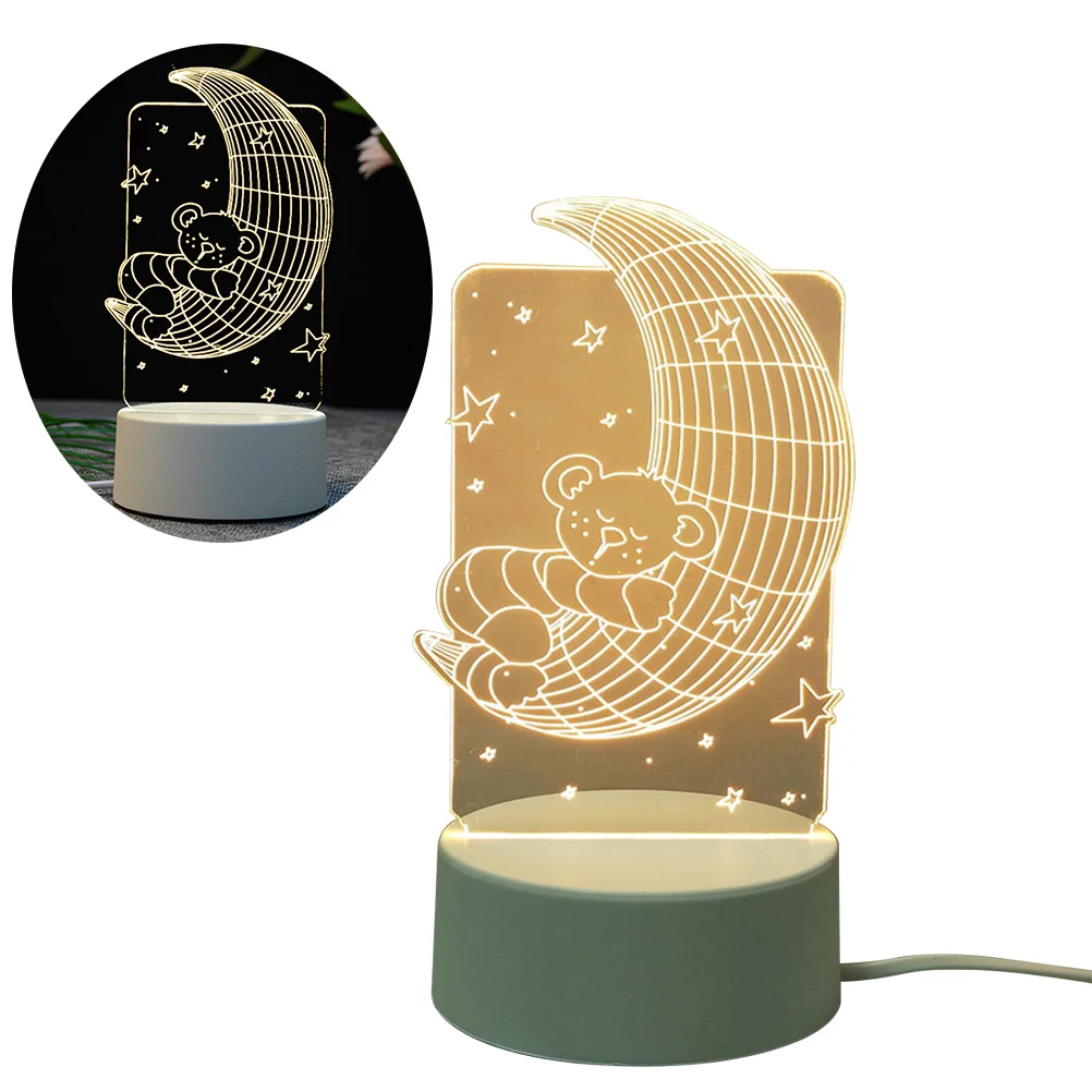 USB قابلة للشحن LED أباجورة ثلاثية الأبعاد القمر الدب ضوء الليل لغرفة النوم ديكور المنزل الدافئة حماية العين الجدول مصباح #1