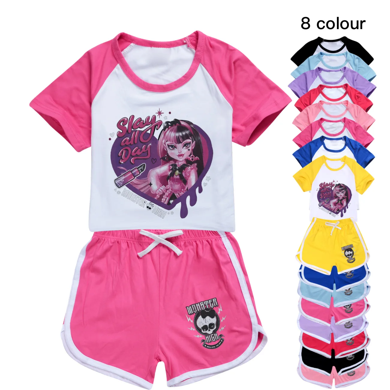 Monster High Toddler Boy Clothes pigiama estivo Cartoon Cotton maglietta a maniche corte + pantaloncini Costume Girls Sportswear Set