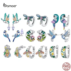 Bamoer 925 Sterling Silver Hummingbird Bird Earrings Parrot Hoops Ear Buckles Insect for Women Party Birthday Gift Fine Jewelry