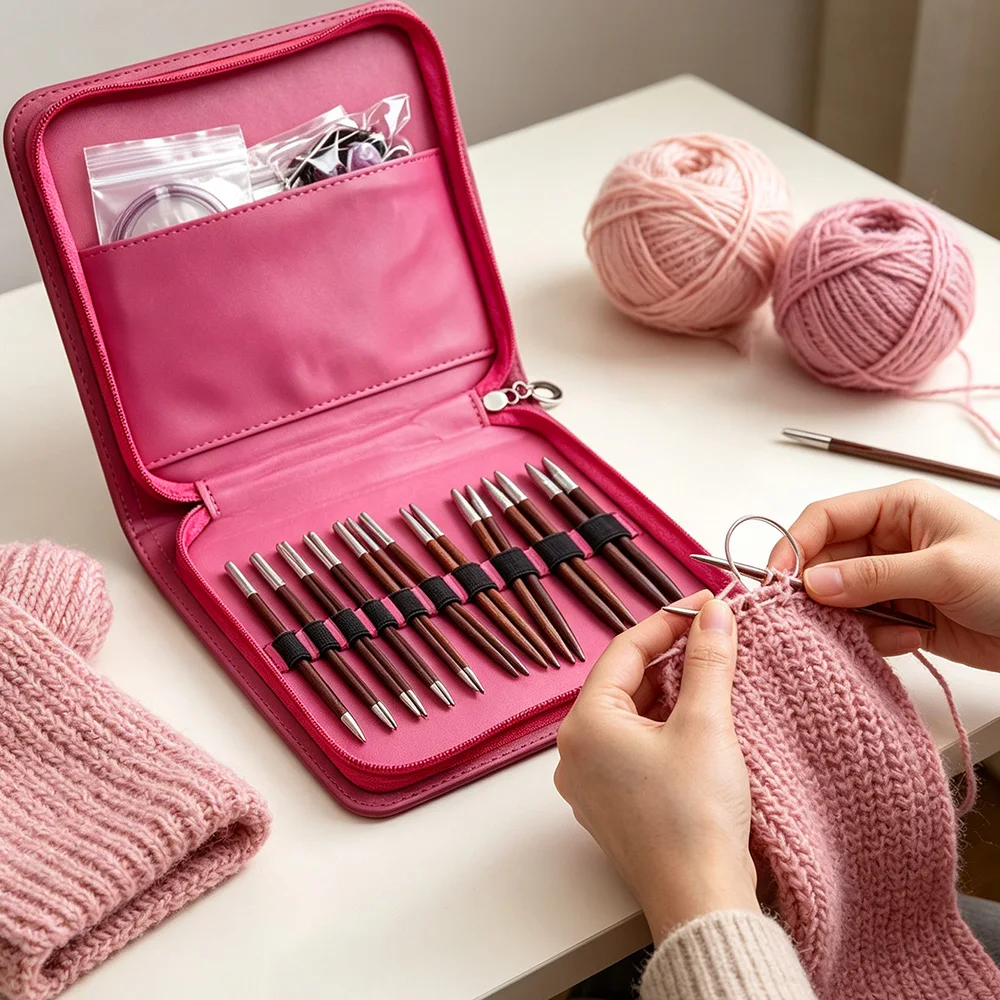 10 Pairs 11cm Wooden Interchangeable Circular Knitting Needle Tips Deluxe Gift Set, Assorted Sizes 3.0mm to 6.5mm Weaving Tool