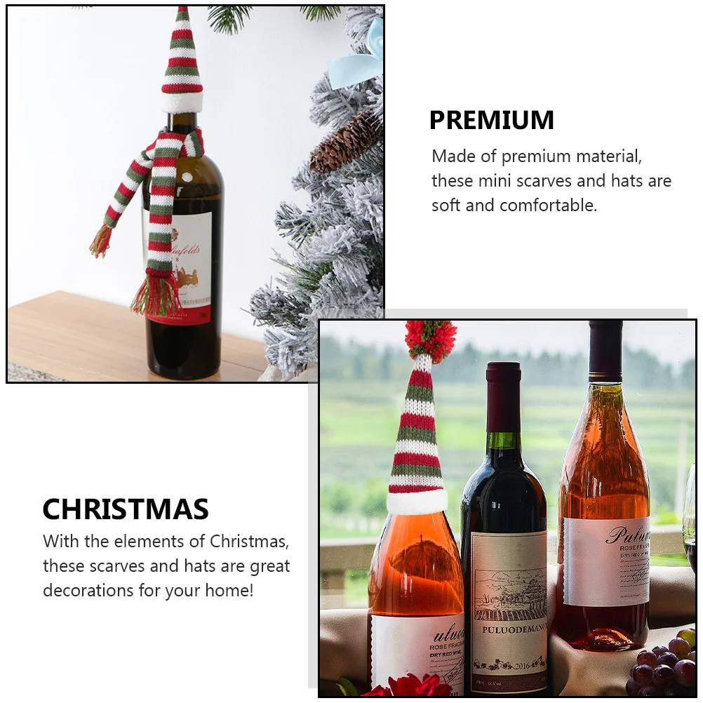 

Wine Bottle Set Sweater Decorative Covers Scarf Hat Wrap Decoration Christmas Dinner Table