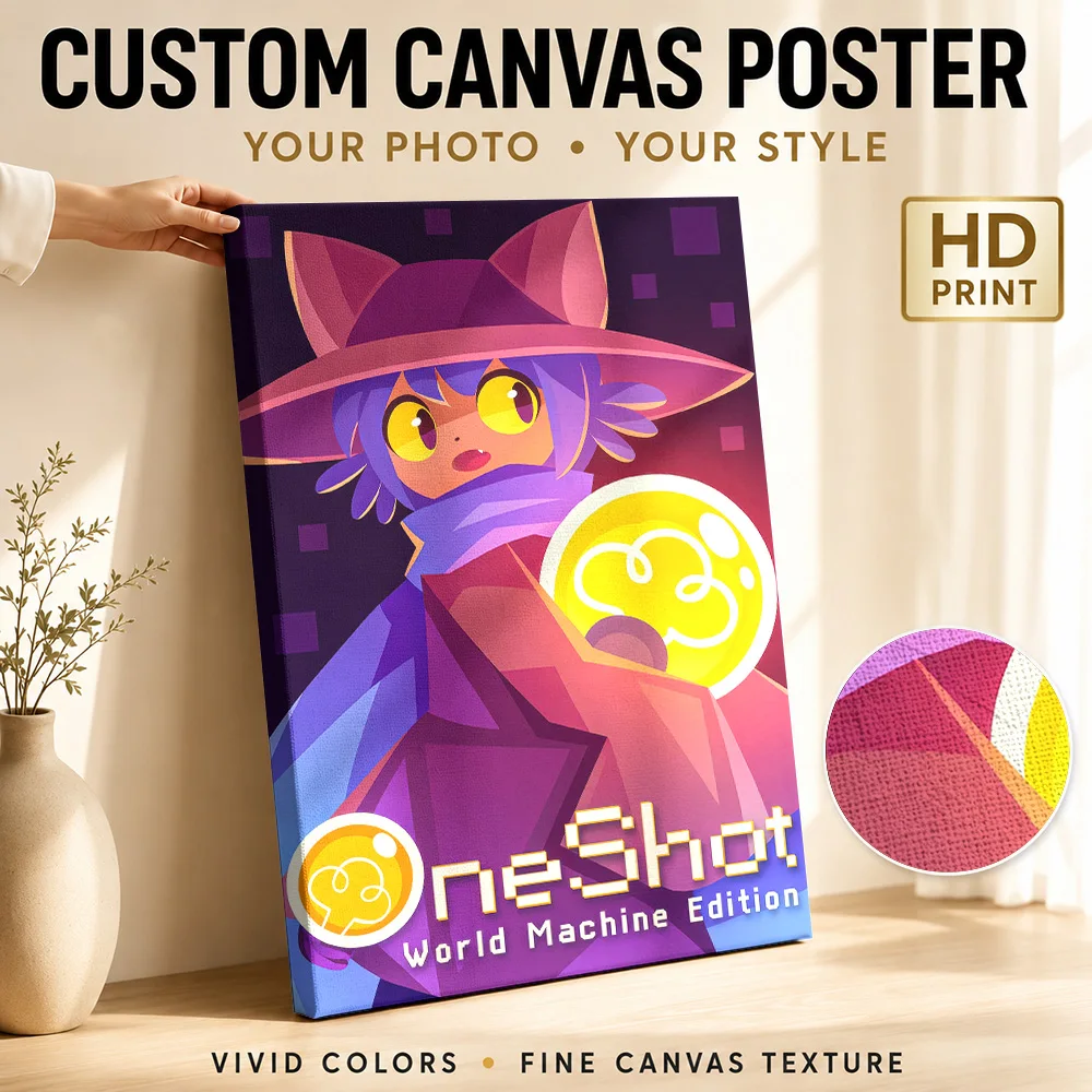 OneShot World Machine Edition Artwork Canvas Posters Pixel Style Wall Decor With Customized Photo For Man Cave Ideal Gamer Gift