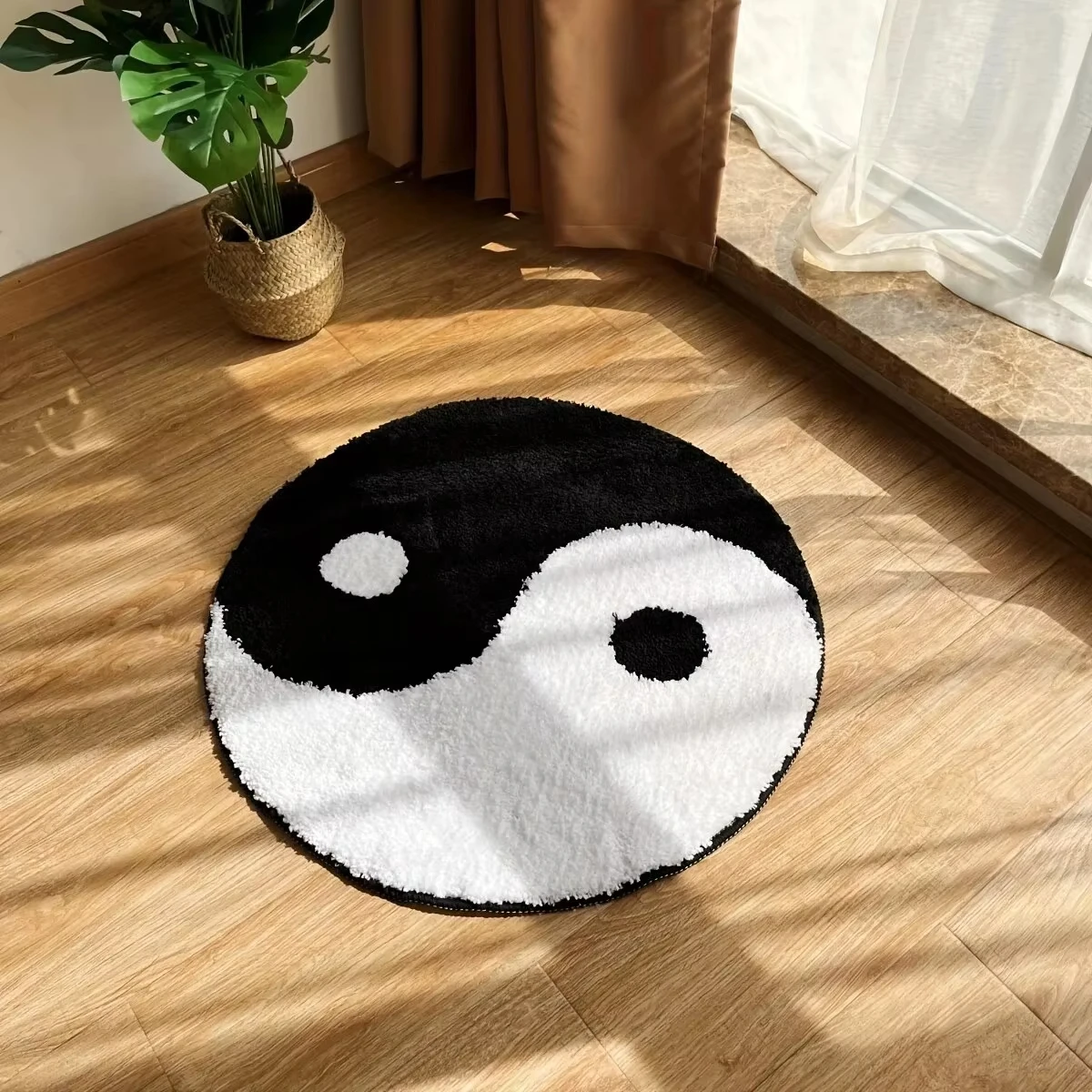 VIKAMA Taiji Yin Yang runder Teppich, rutschfest, für Wohnzimmer, Schlafzimmer, Yoga, Matte, skandinavischer Stil, Zen-Studie, universelle Heimdekoration