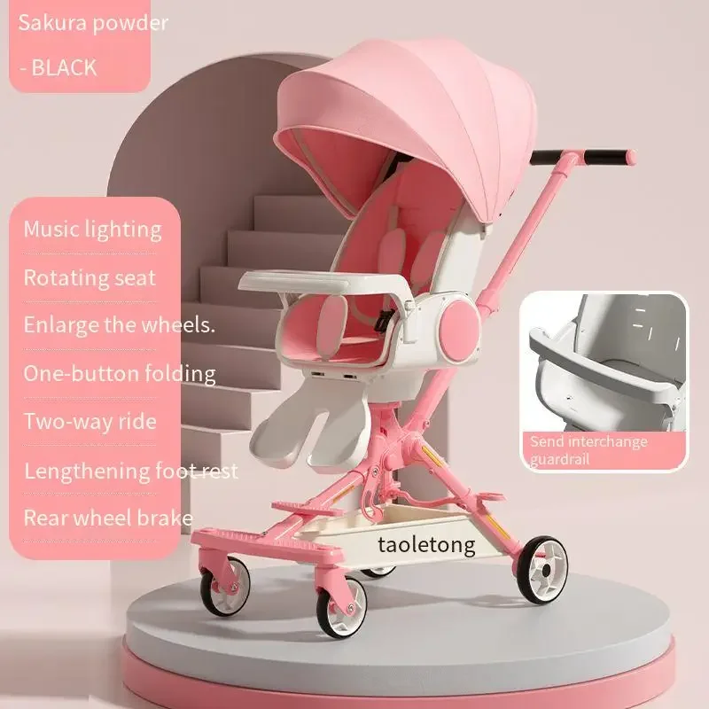 High-view Baby Stroller Lightweight Folding Travel Stroller Newborn Baby Two-way Swivel Seat Adjustable Shock Absorbing Stroller