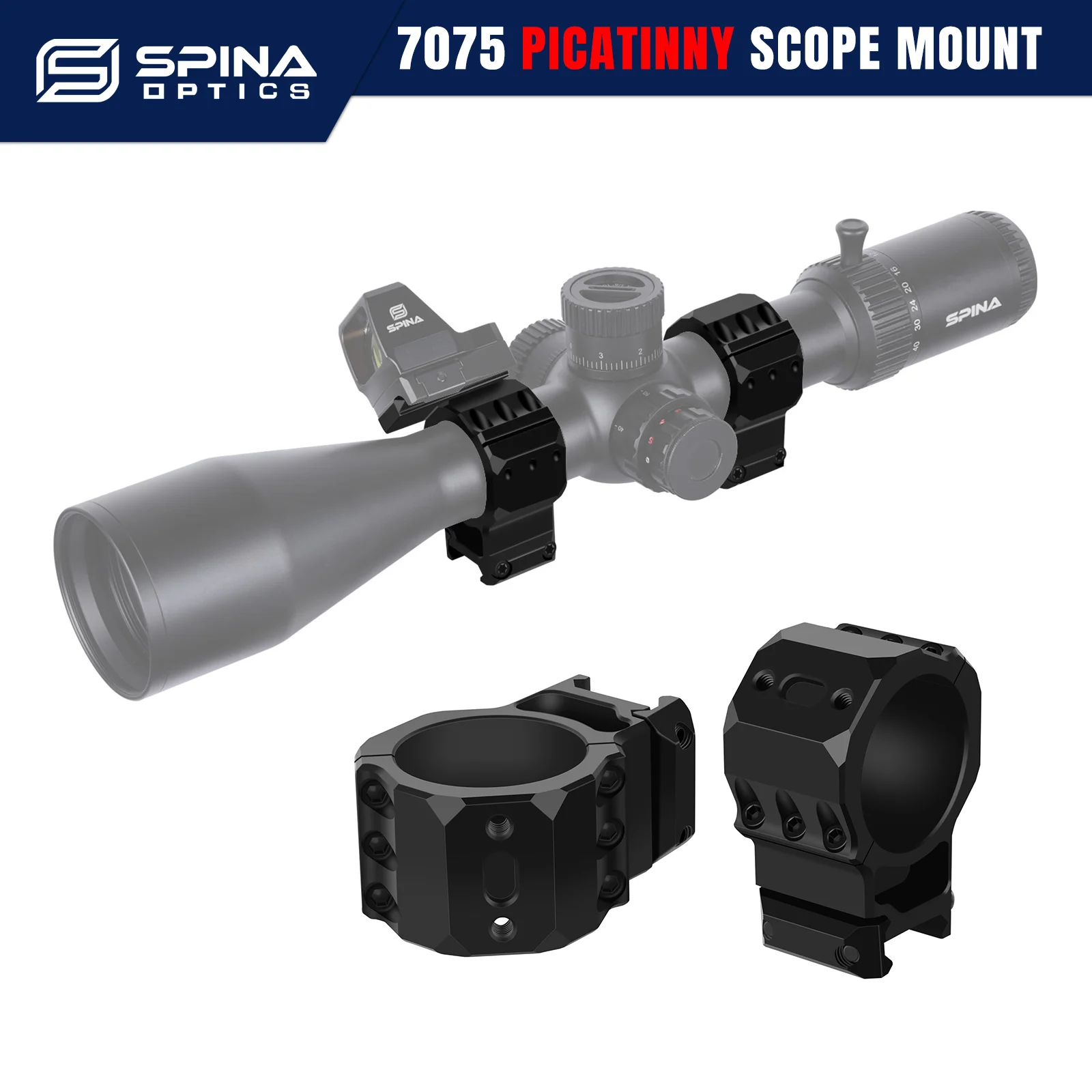 SPINA OPTICS 7075 Super Aluminum 34mm Tube Diameter  Scope Rings Mount Fit 21mm Picatinny Rail .308 338 etc