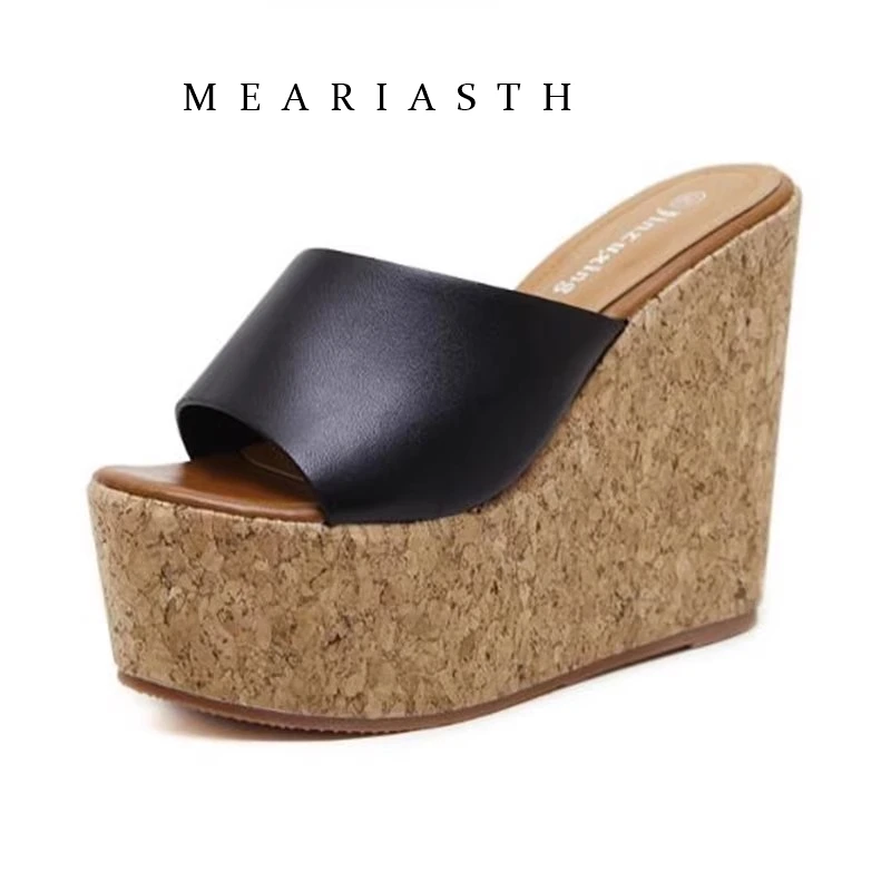 

2026 Summer Women 13cm High Heels Sandals 7cm Platform Wedges Hemp Mules Luxury Slipper Slides Female Leather Beach Dress Shoes