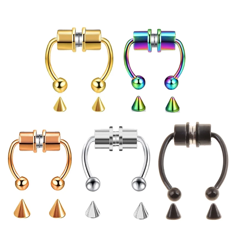 Multi-color Horseshoe Fake Nose Ring Hoop Non-Piercing Nose Ring Septum Nose Ring Jewelry Decor Gift for Drop Shipping