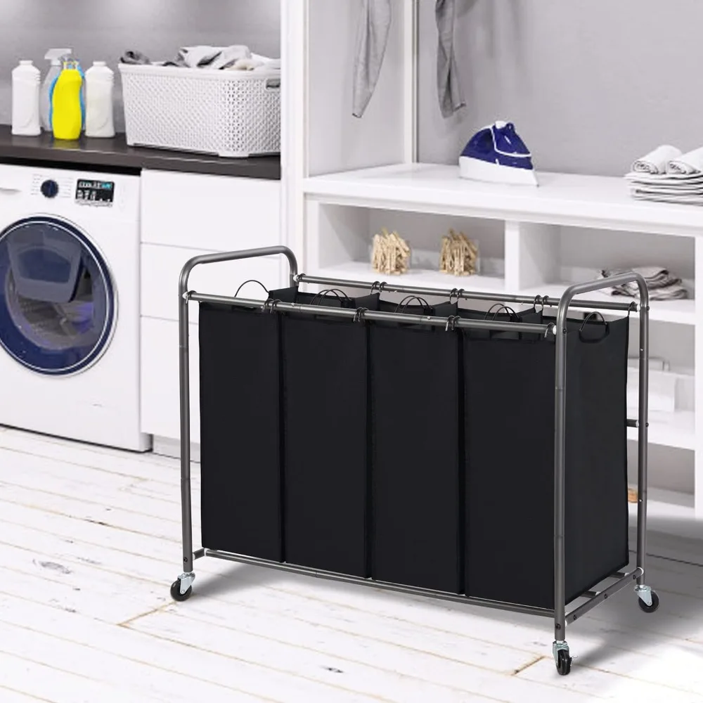 

Laundry Sorter 4 Section, Laundry Hamper with Wheels,4 Bag Laundry Hamper with Wheels and Removable Bags