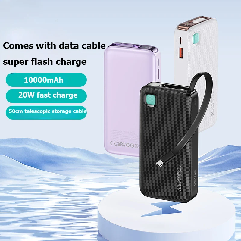 Hot Sale Bank Power With Cable Portable Power Bank PD 20W Fast Charger With Type C Cable Three Charger Port Bank Power