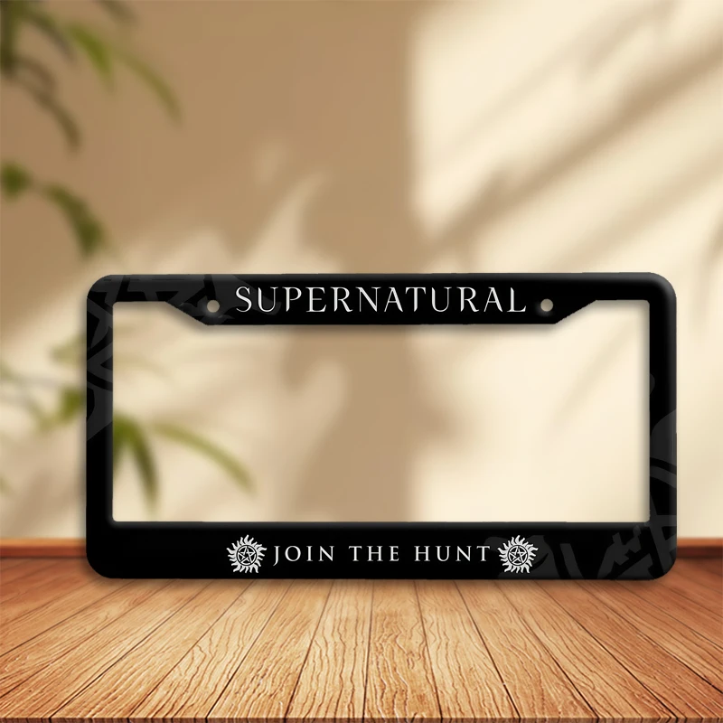 SUPERNATURAL JOIN THE HUNT Car License Plate Frame Symbol Design Tag Holder Novelty Gift for Fans Rustproof Easy Install