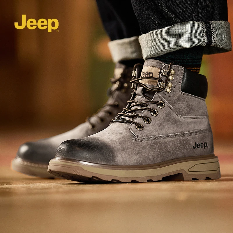 

Jeep Men's American Classic Work & Hiking Boots Mid-High Top Boots Suede Upper Anti-Slip Wear-Resistant Rubber Outsole