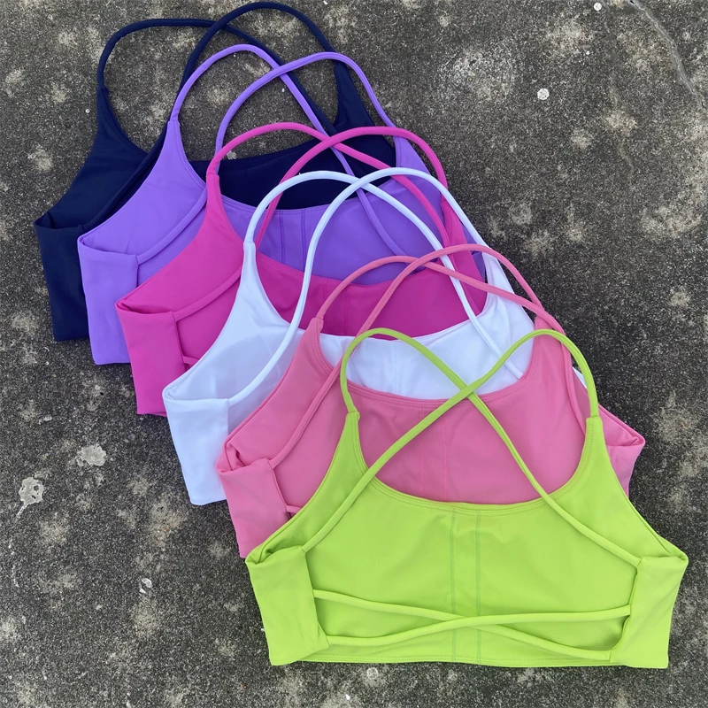 Biustonosz sportowy dla kobiet z paskami krzyżowymi Trening na siłowni Crop Top Seksowna kamizelka do jogi Biustonosz fitness o dużym wpływie Push Up Wyściełana bielizna do biegania