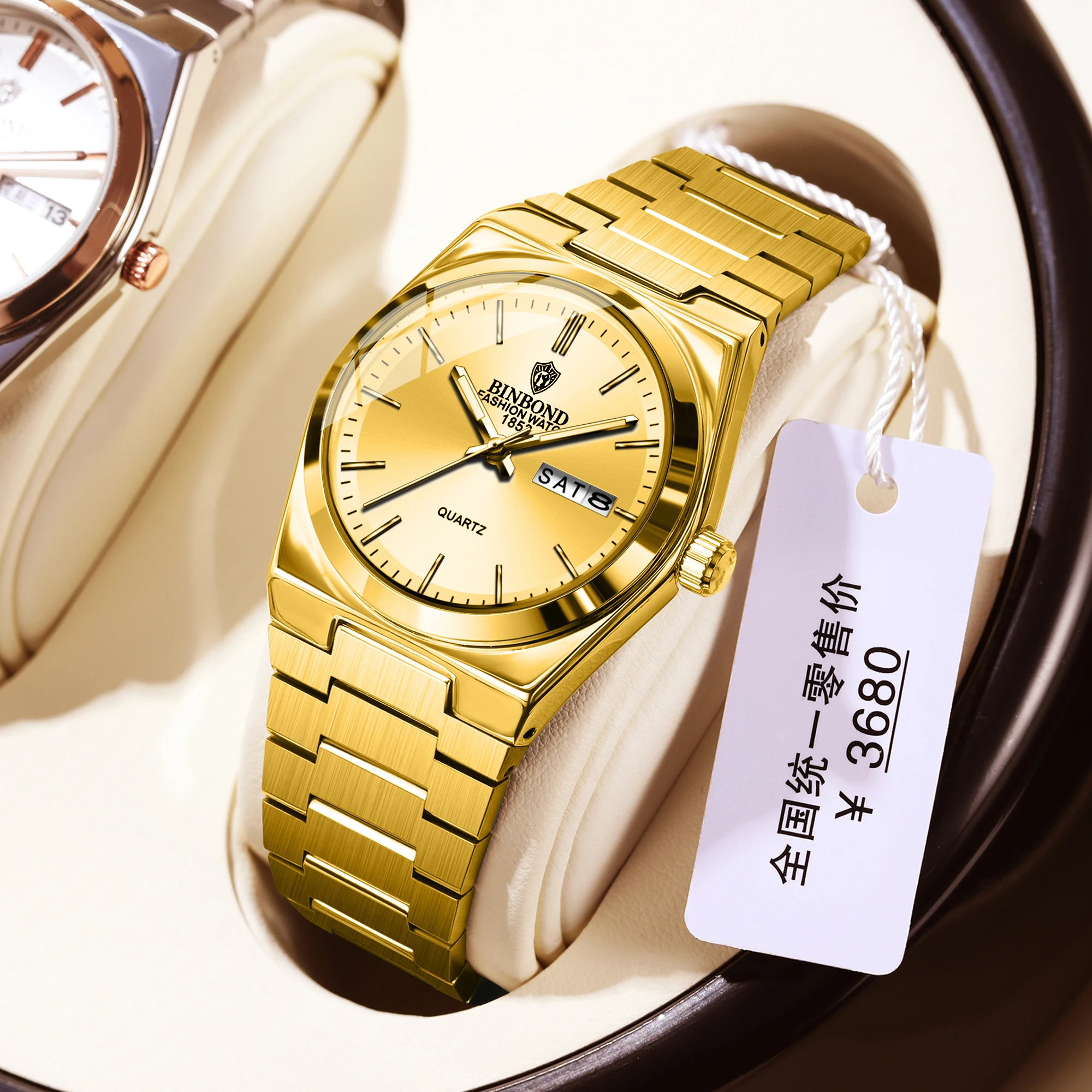 BINBOND New 103 Business Women's Watch Waterproof Double Calendar Night Light Non Mechanical Ultra Thin Women's Quartz Watch