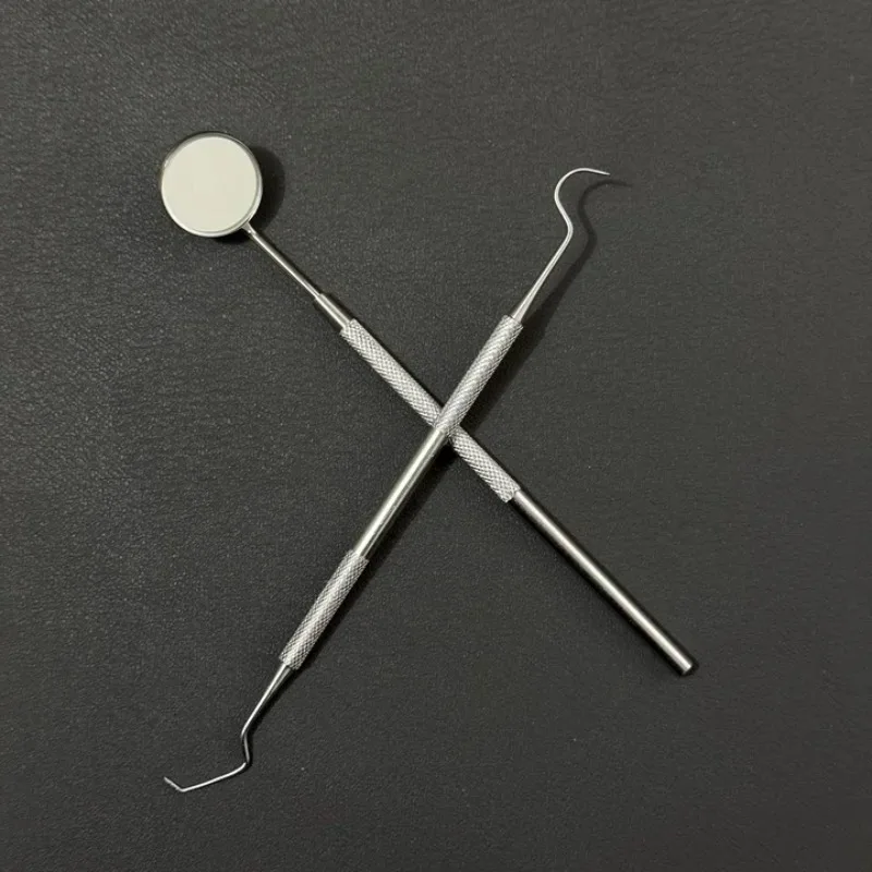 

4Pcs Dental Stainless Steel Dental Tools Double Headed Probe Oral Care Mirror Dental Falx Hoe Stone Remover New Type Eliminator