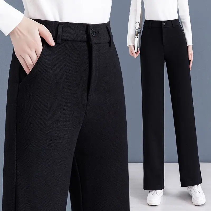 Pantalones de pierna ancha para mujer Otoño Invierno grueso Casual suelto adelgazante recto Casual pantalones occidentales para mujer TT545