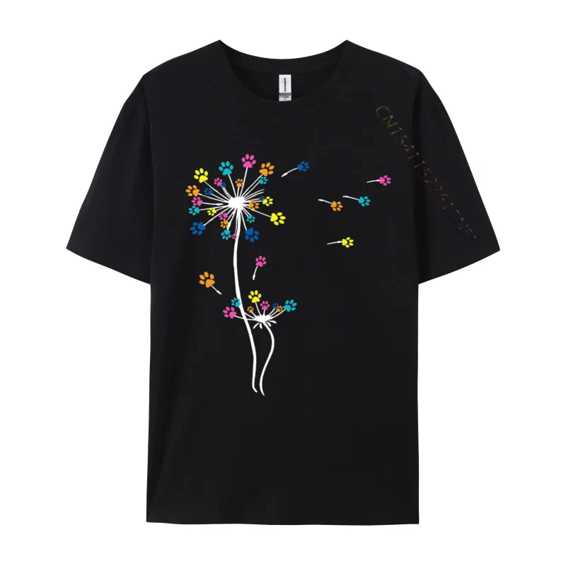 Cute Colorful Dog Paw Print Dog Flowers Dandelion Dog Lovers T-Shirt Tops & Tees Oversized Europe Cotton Men's T Shirt