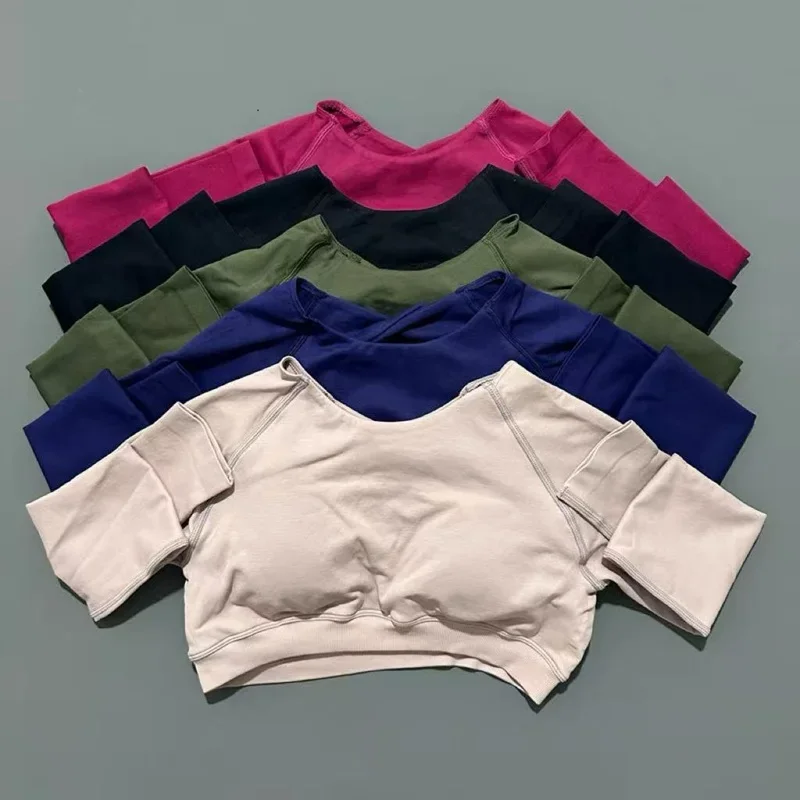 

Women Yoga Long Sleeve Fitness Sportswear Gym Training Clothing Workout Running Crop Top Seamless Active Wear Sports Clothes