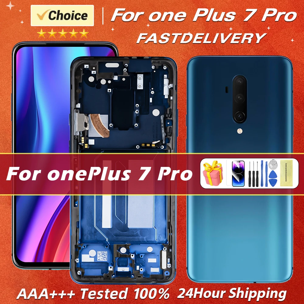 100% Tested OLED LCD Display With Frame For Oneplus 7Pro LCD Display Touch Screen Digitizer Assembly Replaceable For 1+7 Pro LCD