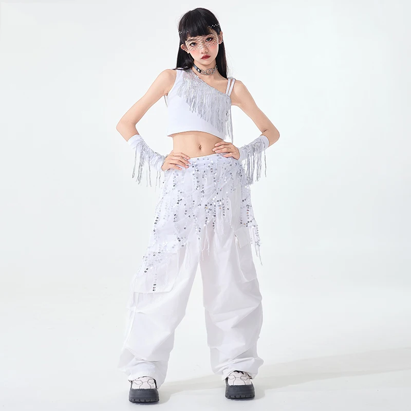 Mode filles Performance Kpop tenues enfants Jazz danse Costume Hip Hop vêtements rue costumes haut à franges pantalon Rave Wear SL13260