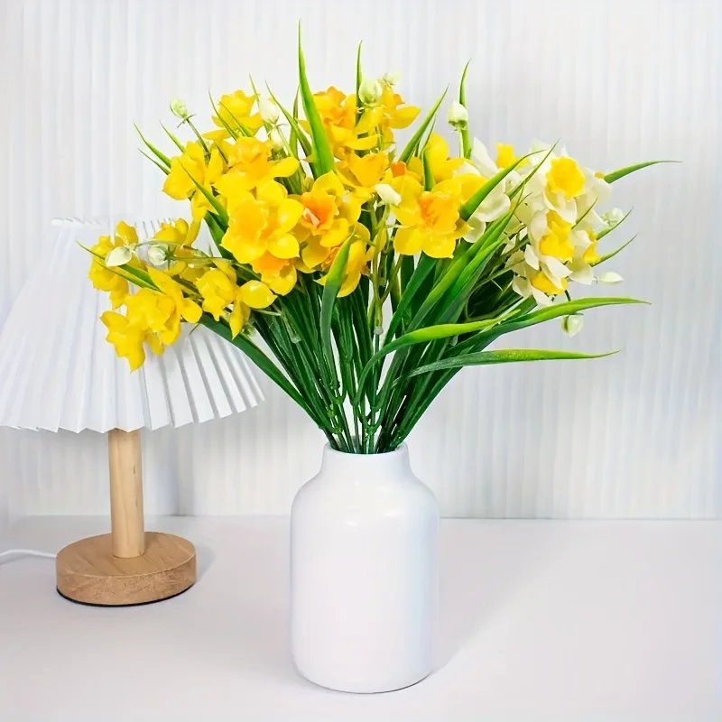 Künstliche Narzissenblumen für den Außenbereich, künstliche Blumenpflanze, UV-beständig, realistische Kunstpflanzen für Zuhause, drinnen und draußen, Garten – Detail 3