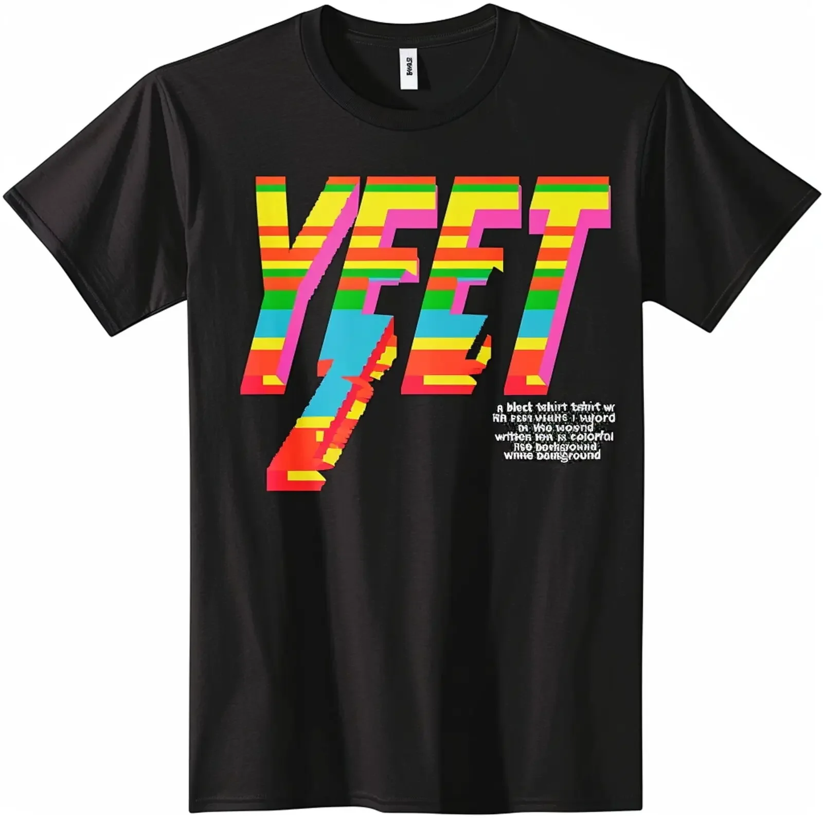 Colorful Art 'Yeet' Design on White Background Black T Shirt Fun and Trendy Tee