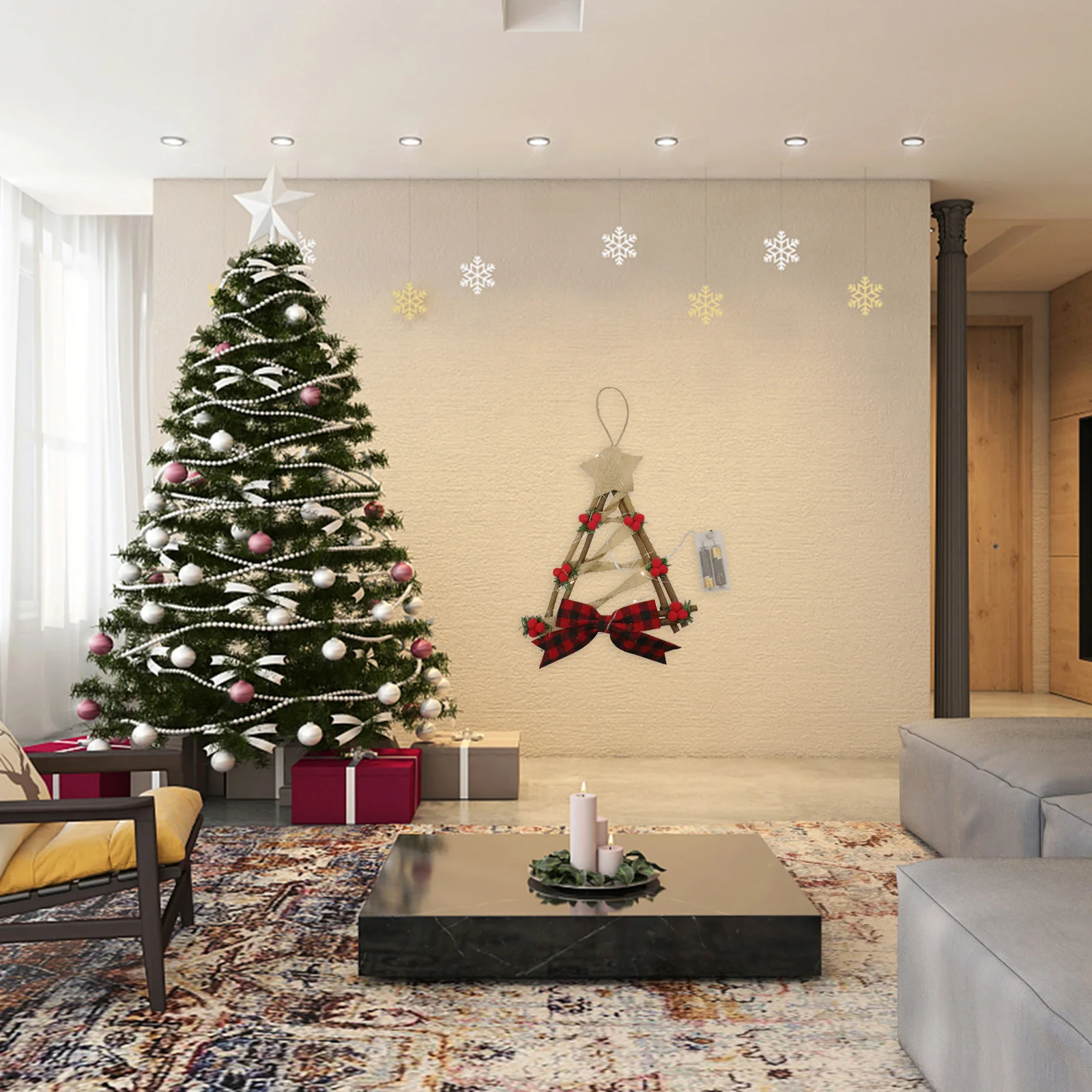 

2pcs Led Christmas Door Wreath Red Green Xmas Garland For Home Decor Wall Fireplace Holiday Party Office Bar Xmas Ornament