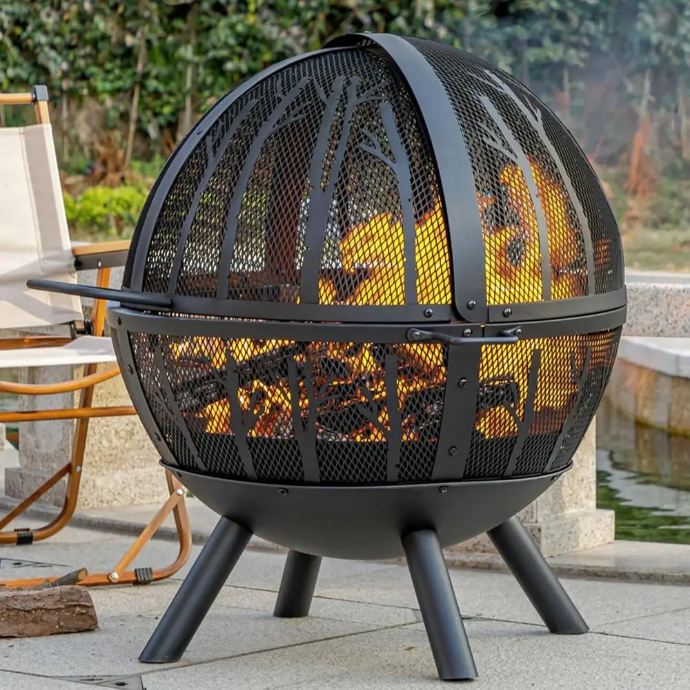 

35 Heavy-Duty Outdoor Fire Pit with BBQ Grill, Spark Screen, and Ash Pan for Garden and Yard Bonfires