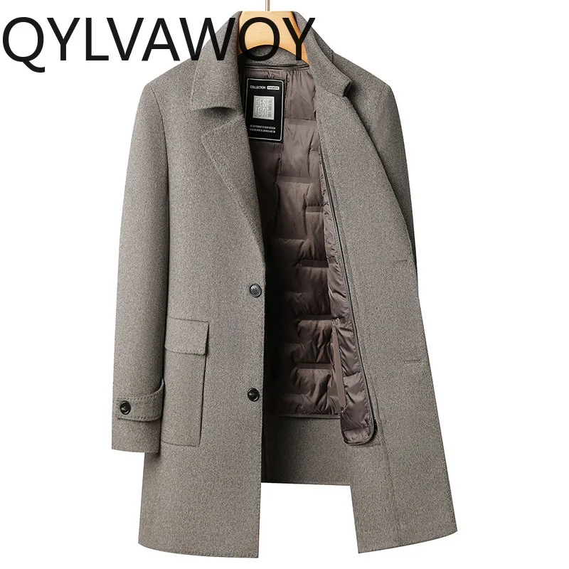QYLVAWOY 70% Wool Coats for Man Autumn Double-faced Warm Detachable Down Liner Woolen Jacket Men's Clothing Abrigo Hombre 2026