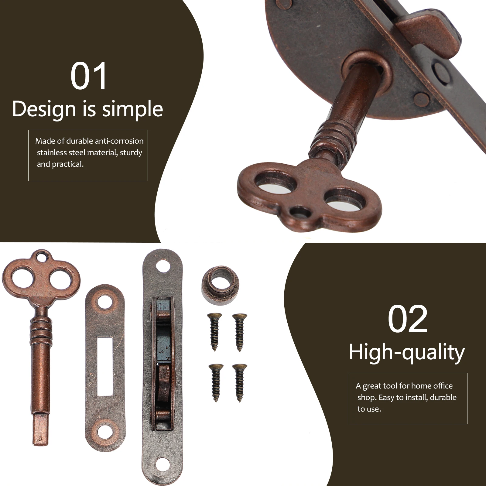 Fechadura lateral semicírculo para armário, gaveta de ferro, retrô, porta de armário, fechadura para móveis com chave, bronze vermelho vintage para joias