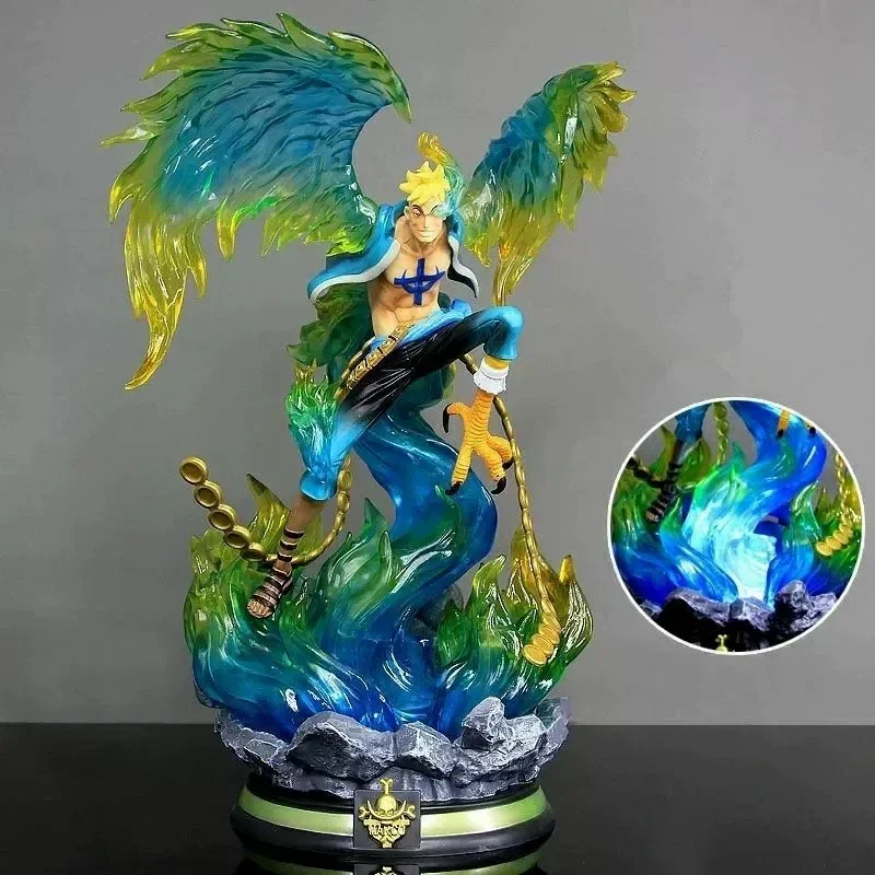 

38cm Large Anime Figure One Piece Phoenix Marco Action Figure Light Up Immortal Bird Statue Collect Model Toy Desktop Decor Gift