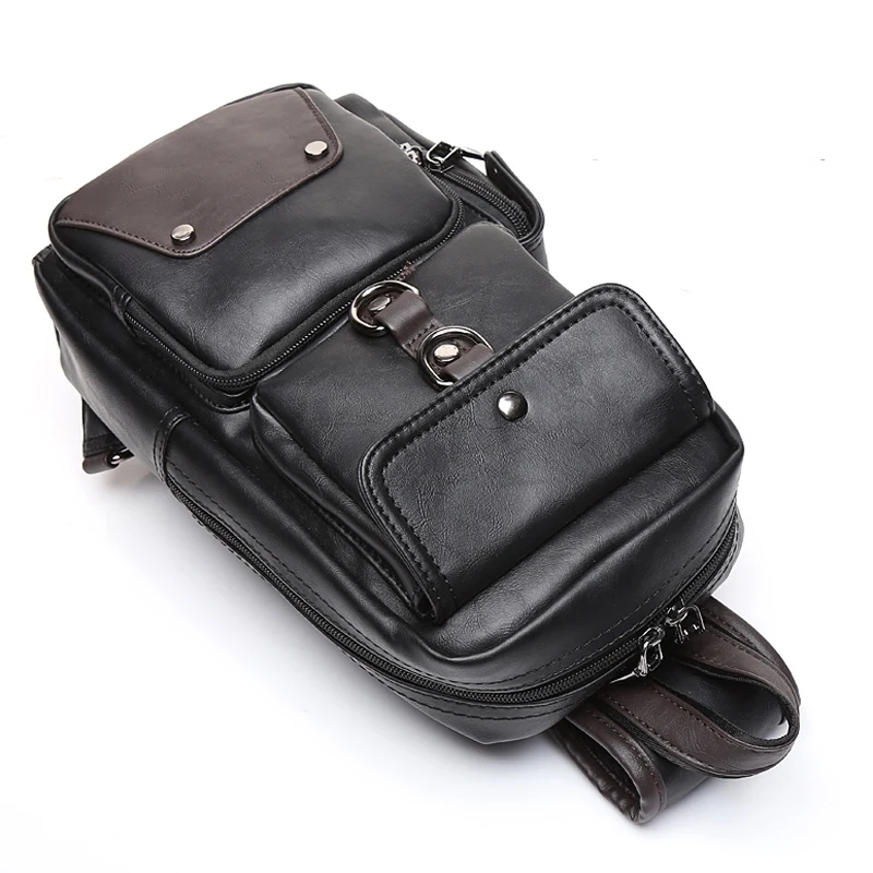 

Мужская кожаная сумка-кроссбоди на грудь, повседневный универсальный рюкзак для активного отдыха, модный трендовый рюкзак из воловьей кожи с множеством карманов, на плечо