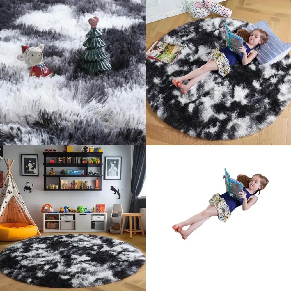 

Round 6ft Shaggy Area Rug - Soft Plush Grey for Living Room, Bedroom, Office, Kids' Rooms