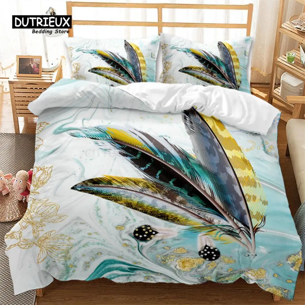 

Feather Bedding Set Bohemia Style Abstract Geometric Print Duvet Cover Set Microfiber Comforter Cover King Queen For Kids Adults