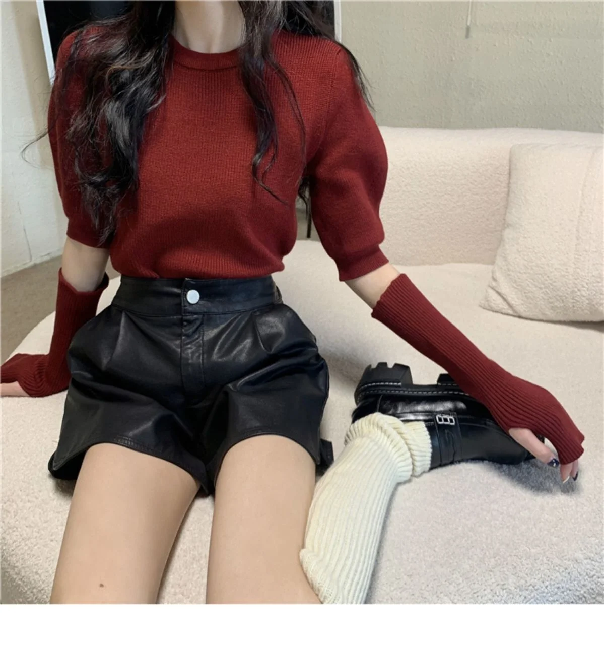 

Detachable Sleeve Knitted Sweater Women Large Size Tops Autumn Alpaca Blended Beige Wide Collar Singlebreasted Traditional Lady