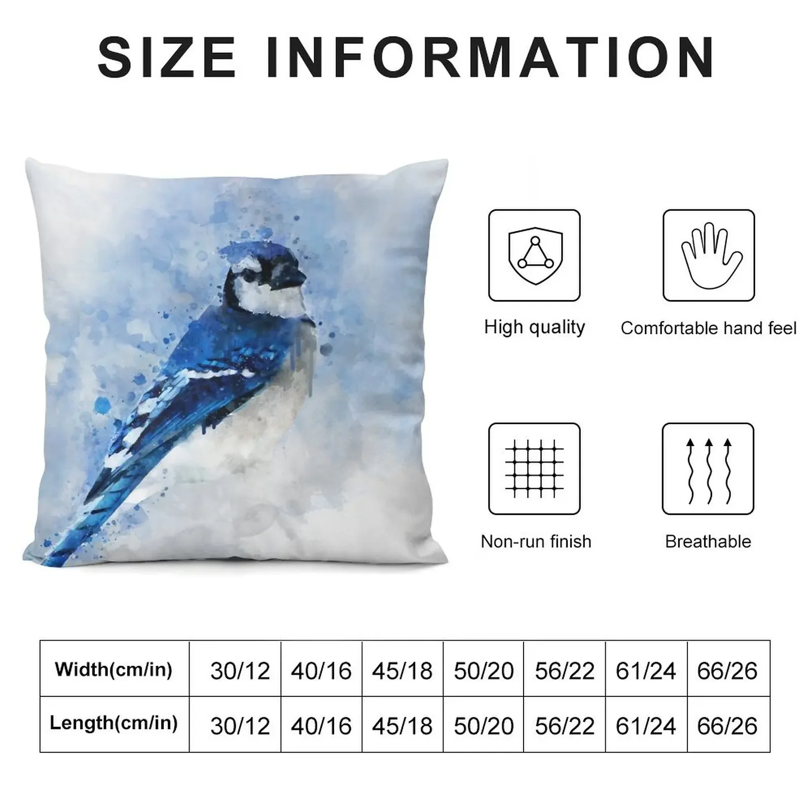 Dramabite Watercolour blue jay bird artistic artsy animal painting Throw Pillow Elastic Cover For Sofa bed pillows pillow