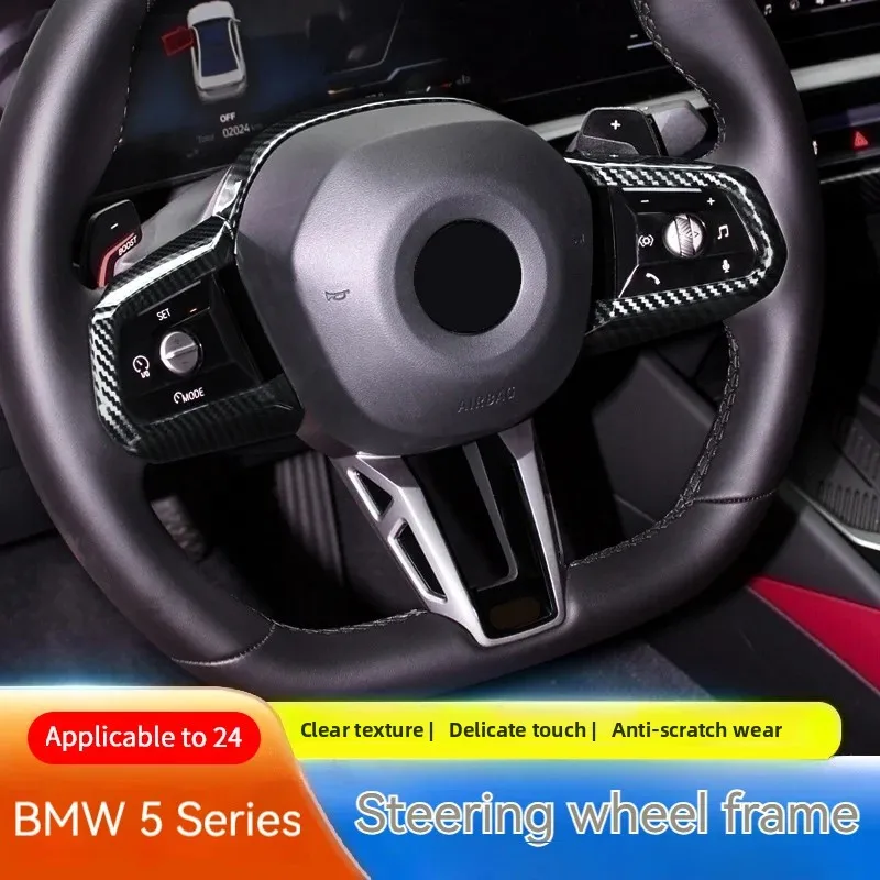 

M Sport ABS Carbon fiber For BMW 5 Series G60 2024Car Steering Wheel Panel Cover Trim Sticker Decor Frame Car Accessories