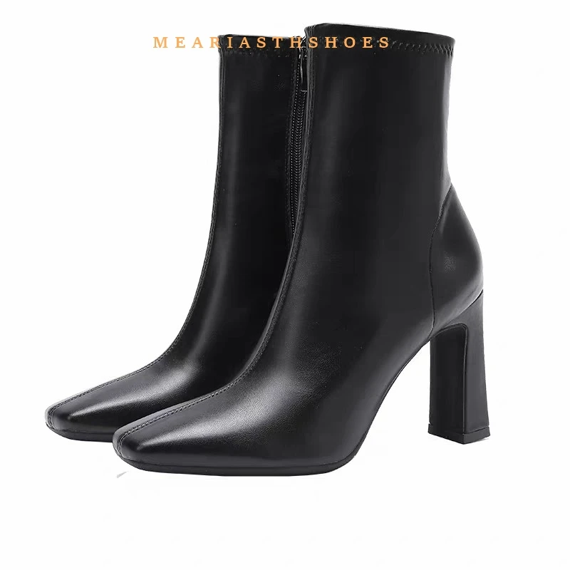 

Vintage Warm Cotton Women Ankle Boots Fashion Elegant Square Toe Shoes Autumn Winter high Thick Heel Women's Short Booties