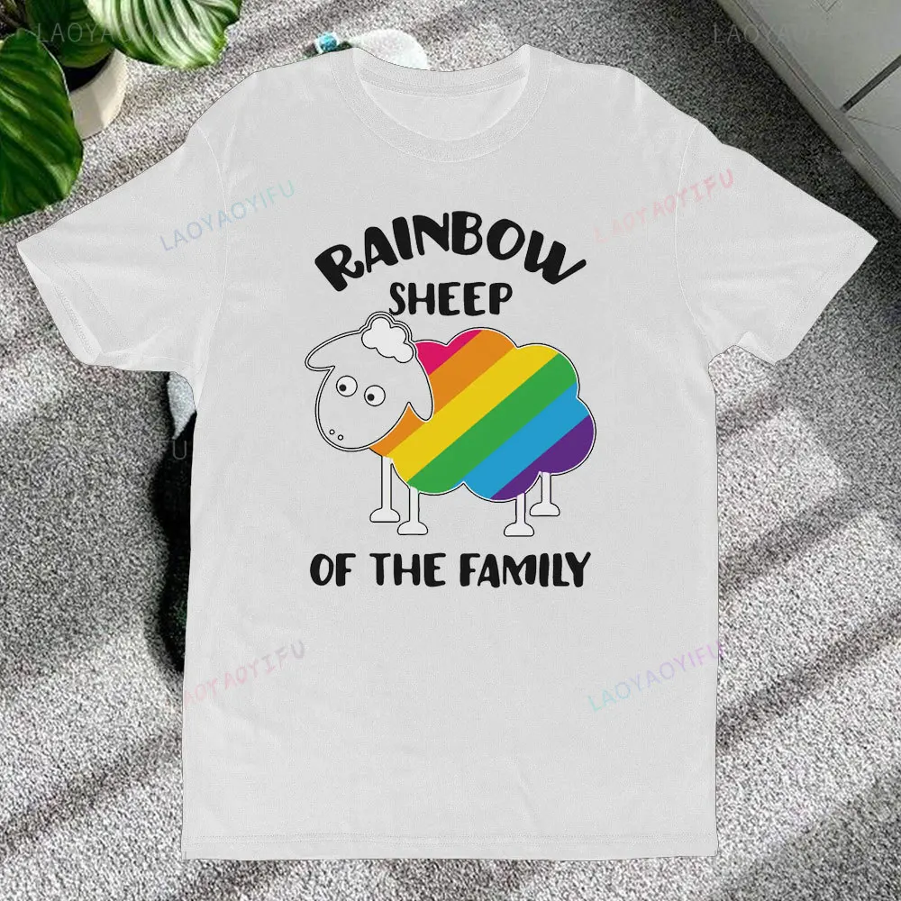 LGBT Rainbow Sheep Funny Gay Pride Day Mens T-Shirt 100% Cotton Summer Comfortable Color Shirt with Short Sleeves Tops